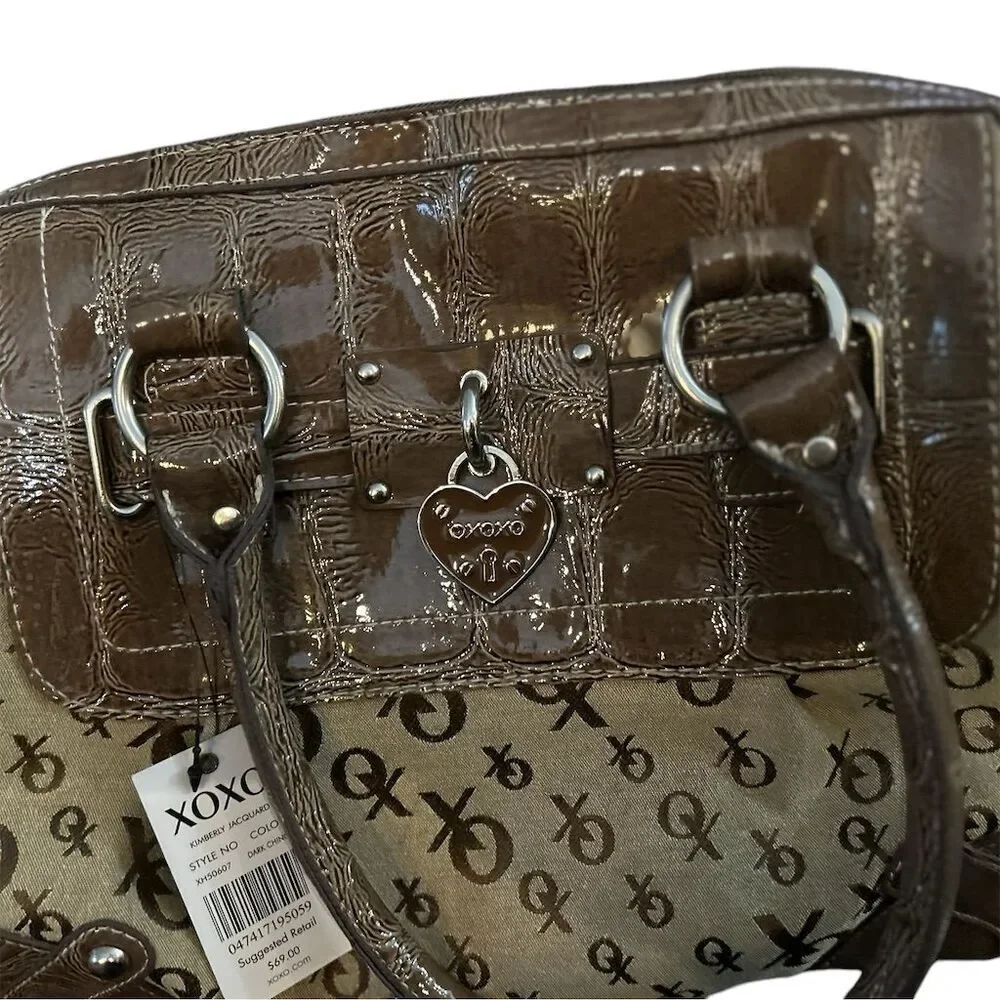 XOXO‎ Women's Satchel Handbag Dark Cognac with Heart Charm